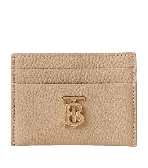 Monogram leather card holder in beige 